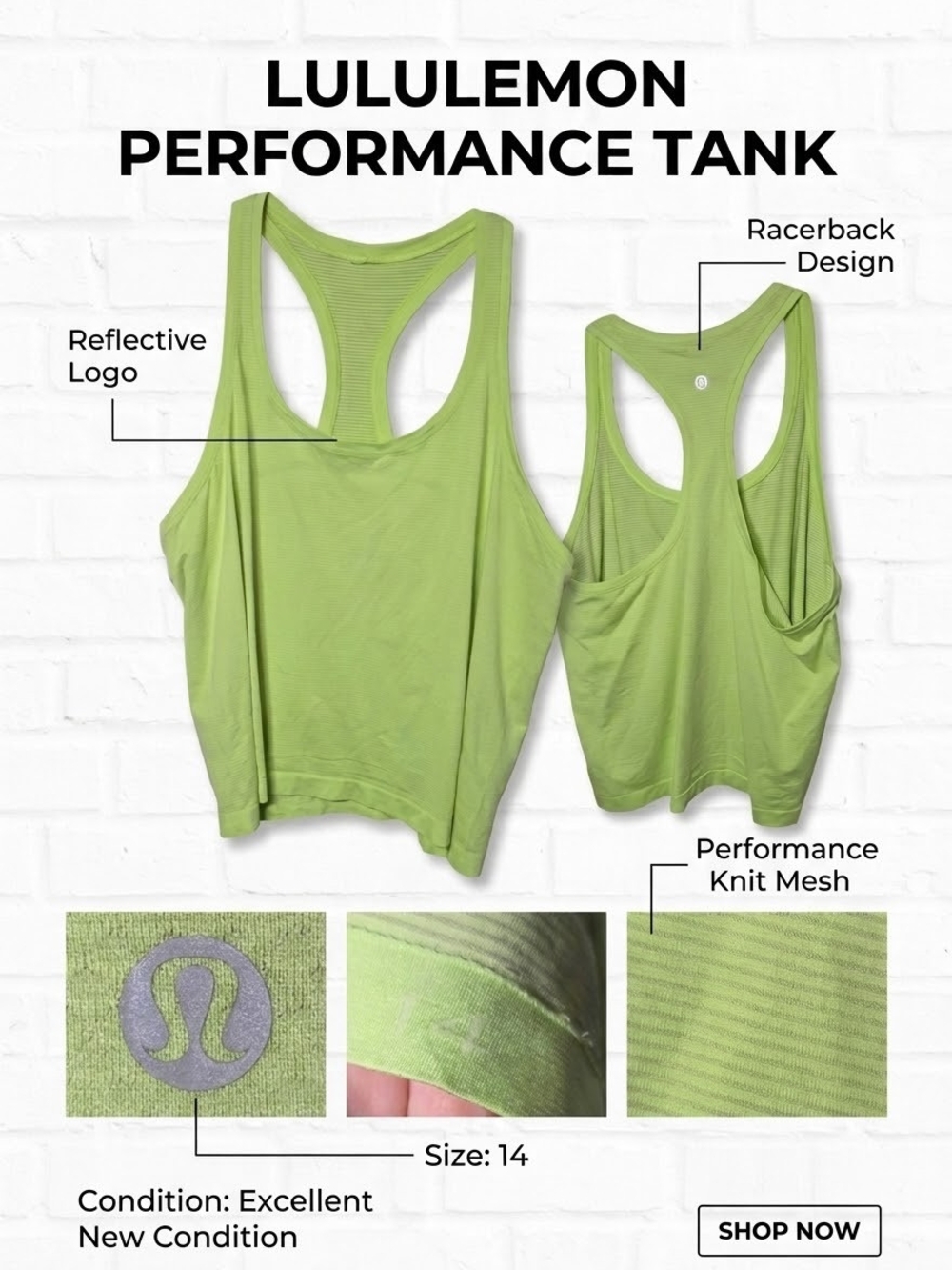 lululemon athletica Women’s Racerback Performance Tank - Lime
